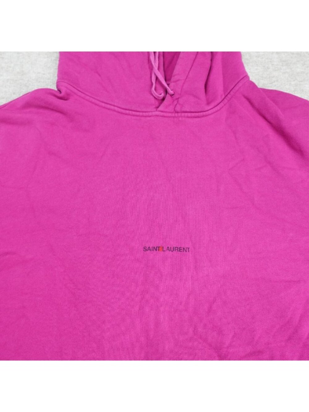 Yves Saint Laurent Mens Sweater Large Pink Purple Hoodie Spellout Made in Italy